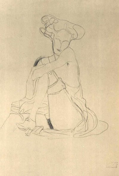 Femme assise avec la jambe gauche appuyée - Gustav Klimt